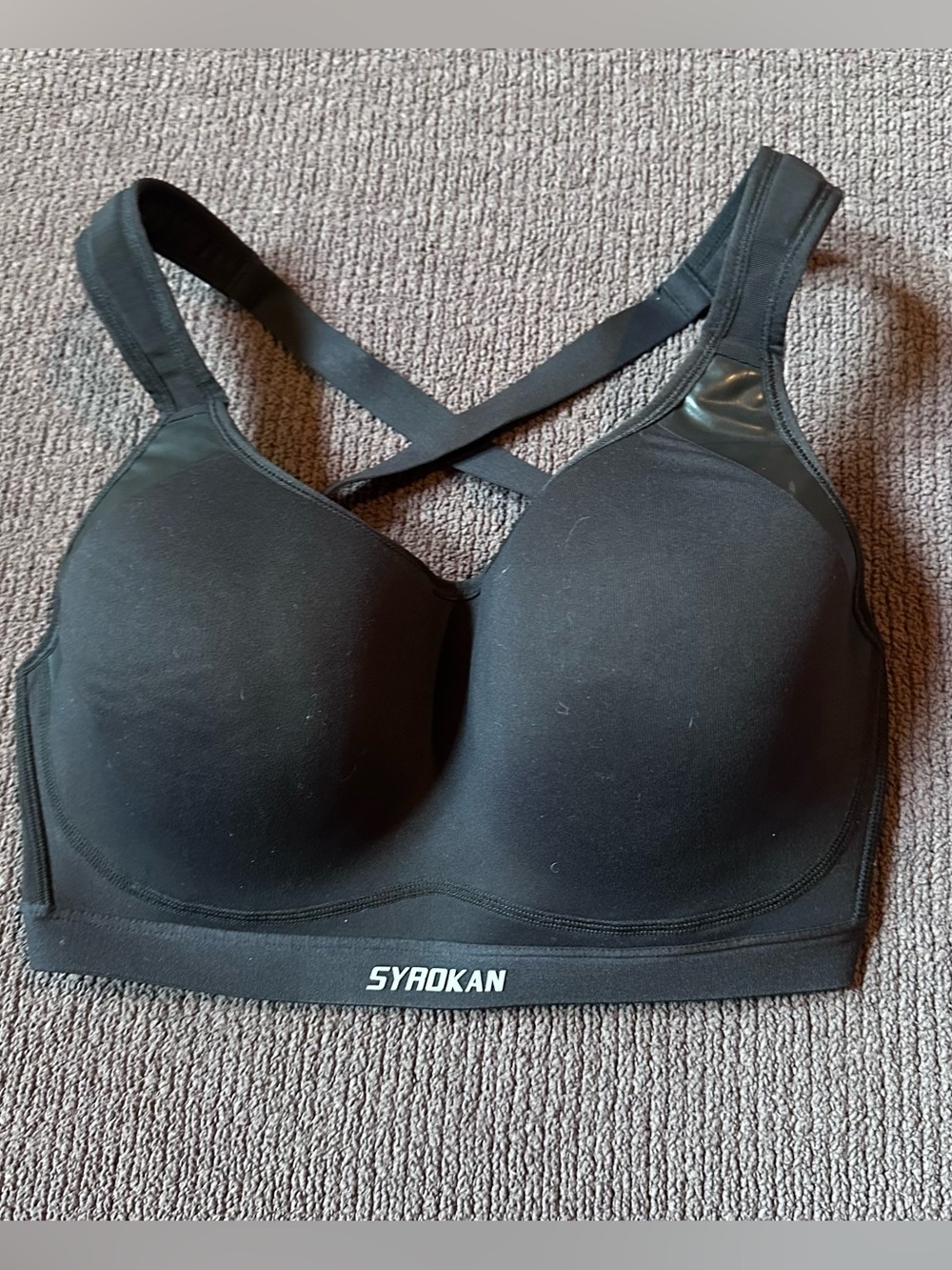 SYROKAN High Impact Sports Bra Black Underwire Molded Racerback 34DD